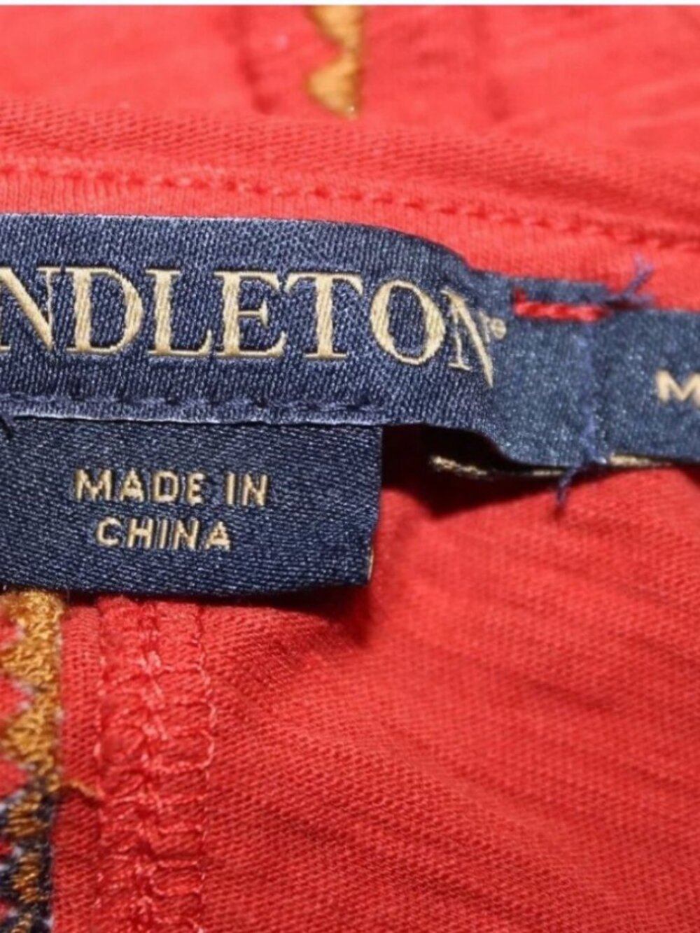 Pendleton 100% Cotton Rust Orange Embroidered Split V-Neck Tee Medium - Picture 7 of 9